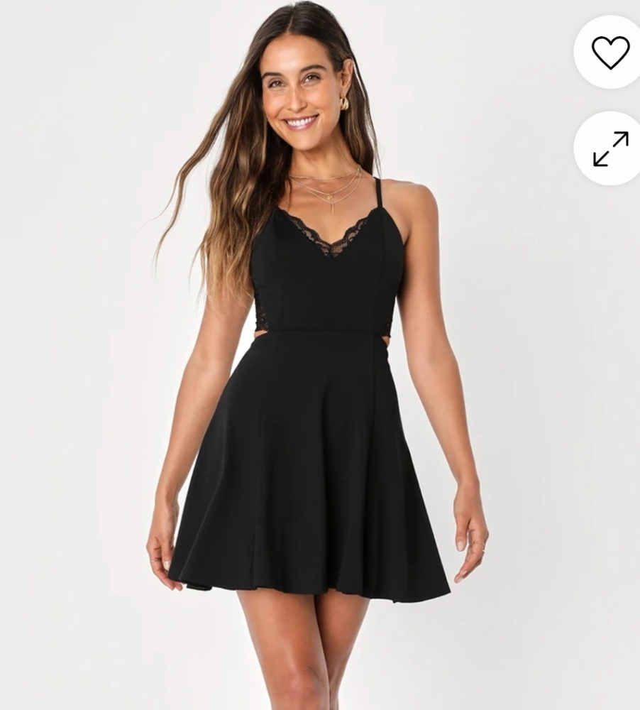 Lush Black Fit and Flare Mini Dress with Spaghetti Straps